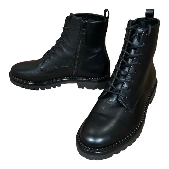 Vince Cabria Lug Combat Boots Leather Zip Lace Up Ankle Booties Black 8.5 NWOB - Picture 9 of 14